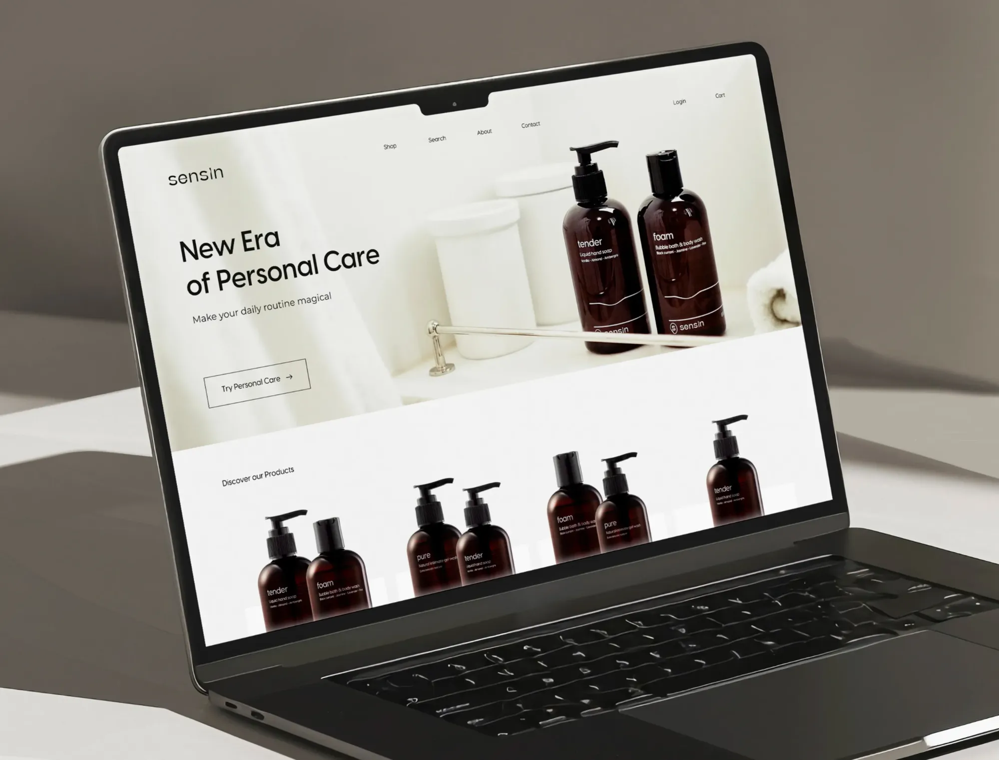 Sensin homepage hero with full-bleed product imagery
